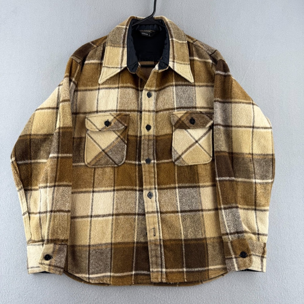 Vintage JC Penney Shirt Mens Large Flannel Shacket 70s 80s Fuzzy Acrylic Western